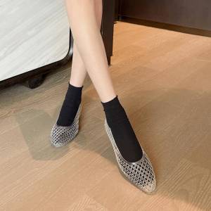 รองเท้าแตะส้นแบนแบบสวมส้นเดี่ยว พื้นยาง PVC ทรงส้นแบน ทรงหัวแหลม รองเท้าเต้นรำแบบสวมสบายสำหรับกลางแจ้ง