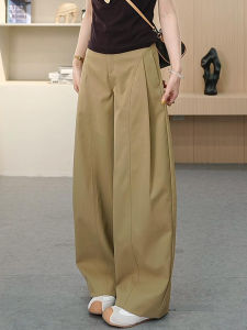 Etam Khaki Color Trendy Knife Edge Pants Loose Versatile Womens 2025 Spring Autumn High Waist Slimming Casual Straight Leg Pants