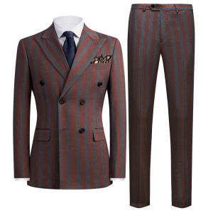 Mens 2 Piece Suit Set Slim Fit Double Breasted Peak Lapel Jacket Pants Elastic Waist Formal Wedding Prom Tuxedo Rayon Blend