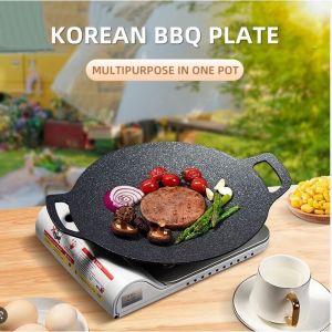 BBQ Grill Pan Non-stick Barbecue Plate Pan Korean Grill Pan 28/34/38cm Portable Stone Baking Pan Suitable for Home Outdoor Camping Frying Pan