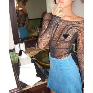 Street Style Long Sleeve One Piece Body Slim Diamond Embellished Hollow out Base Layer Top High Waist Short Pants Lead