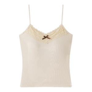 LUOFEN | เสื้อกั๊กสายเดี่ยวผ้าลูกไม้พร้อมโบว์ 2025 ใหม่มาถึง