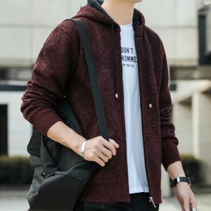ROMON | Lormen Mens Hoodie Knitted Open Cardigan Sweater Stylish Casual Sporty Spring Autumn Fashion Urban Polyester Fiber Long Sleeve