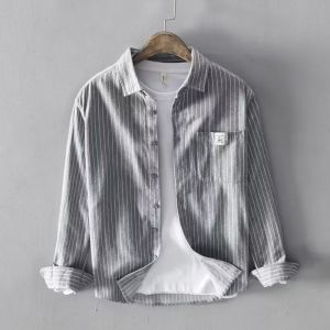 Casual Long Sleeve Work Shirt Mens Spring Summer Workwear Jacket Versatile Mens Top Trendy Button-Up Shirt Loose Fit Regular Thickness