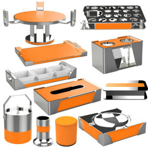 New Luxury Orange Stainless Steel KTV Party Supplies Full Set High End Veneer Nightclub Fruit Tray Stand Nordic Style Barware