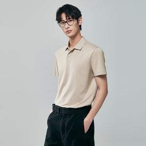 เสื้อโปโลคอปกแขนสั้นผ้าไหมมัลเบอร์รี่สำหรับผู้ชาย ทรงหลวมสบาย ๆ สำหรับฤดูร้อน เสื้อยืดคอปกพับแบบลำลองสำหรับไปทำงาน