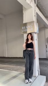 Highwaist Kulot Loose Jeans Wanita Non Stret Warna Snow Black Terbaru Aksal Jeans