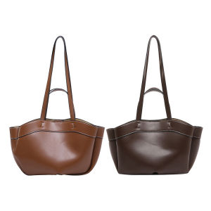 【Free Shipping】 Women Tote Bag Large Capacity Soft PU Leather Shoulder Handheld Tote for Daily Use in Black and Brown