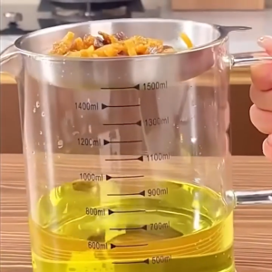หม้อกรองน้ํามัน เหยือกแก้วกรองน้ำมัน หม้อเก็บน้ำมัน oil filter pot 1L 1.5L 1.8L มาพร้อมฝาปิด ตัวกรองตาข่ายละเอียด มีสเกลแสดงปริมาณ Aliz Selection
