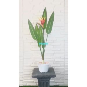 Pohon Hias Daun Heliconia Bunga Paradise Latex Artificial Pot Dasar Putih Plastik Pajangan Dekorasi Ruangan Pohon Plastik