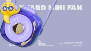 Quạt treo cổ mini làm mát mùa hè cho học sinh tiểu học Quạt Mini đeo cổ Mini Fan hình thú cưng có dây sạc kèm xoay đĩa kiểu DJ phát nhạc quạt tích điện quạt sạc pin sạc USB