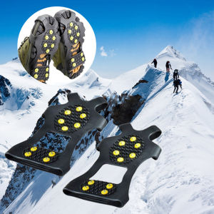 2Pcs Paku Sepatu Salju Cover Sepatu Crampon 10 Gigi Anti Slip Bahan Karet Elastis Untuk Mendaki Gunung / Salju Paku Sol Sepatu
