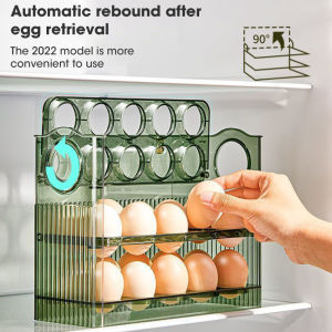 กล่องไข่ประหยัดพื้นที่ดีไซน์ฝาอัตโนมัติที่วางไข่ประตูตู้เย็นพร้อมความปลอดภัยชั้นวางของในครัว