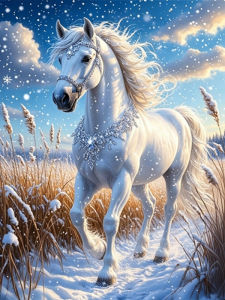 Huacan Full Diamond Painting White Snow Horse Diamond Embroidery Animal Landscape Art Picture Of Rhinestones
