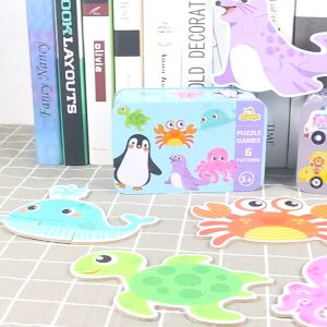 Bộ tranh ghép hình 2 mảnh gỗ Puzzle hộp sắt cao cấp 24-26 hình/hộp - YOOKIDDO