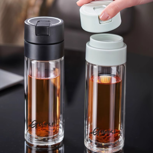 GIANXI Glass Cup Double Heat Proof Glass Anti-scald Open The Cover With One Click Portable Tea Water Separation Business Cups