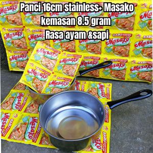 paket panci stainless 16 cm gratis Masako sachet 8.5 gram rasa ayam&sapi gurih