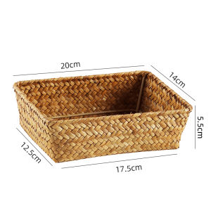 Natural Grass Woven Desktop Storage Box Bedroom Miscellaneous Items Organizer Nordic Style Tea Bag Tray Handmade Rectangular Box