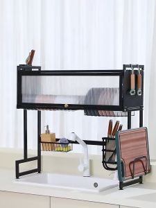 Lifinity Kệ Nắp Nhà Bếp Đa Năng Giá Đựng Bát Đĩa Đa Năng Thép Carbon Màu Đen&Trắng Chống Bụi Bồn Rửa