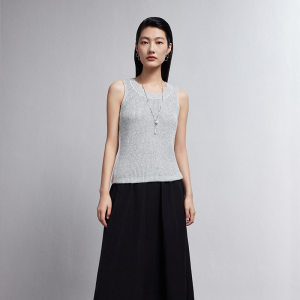Áo Knit Dây Đai Cổ Tròn Có Gờ