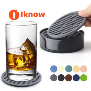 I know Silicone Drink Coasters Set of Holder Cup Coaster for Drinks Deep Grooved Absorbent Coaster Protect Furniture from Damage Large 10CM Cup Mat 6 PCS