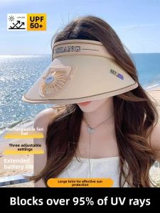 UPF50+ Sun Protection Hat with Built-in Fan Large Brim