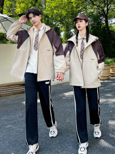 ชุดกีฬาฤดูใบไม้ร่วง 3 ชิ้น สำหรับนักเรียนมัธยมต้นและมัธยมปลาย แจ็คเก็ตแขนยาว สไตล์วิทยาลัย ชุดนักเรียน ชุดกีฬา