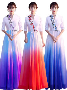 Chorus Costume Female Dress Adult Red Song Poetry Recitation Competition Clothing Student Conductor Slim-Fit Evening Dress