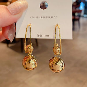 925 Silver Needle Golden Earrings Women Unique Design Elegant Atmosphere Luxury Light Luxury Style Hoop Earrings Drop Earrings