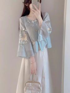 NUMEN BUTTON | Summer Plus Size Chinese Style Embroidered Cheongsam Set