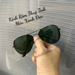 Kính Râm Nam Tròng Thủy Tinh Màu Xanh Đen - Size Mặt Nhỏ Mặt Trung Dưới 70kg Đeo Đẹp - Tặng Kèm Hộp