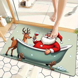 VIKAMA Christmas themed bathroom carpet floor mat anti slip machine washable thickened absorbent bathroom decoration