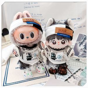 Trendy Streetwear Cotton Doll Outfit Set for Men 10cm First And Second Generation Pull String Fabric Grey Aesthetic Male Doll Clothes