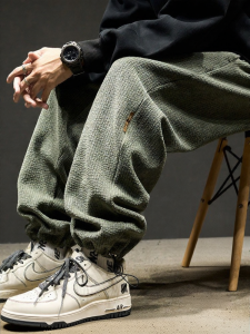 SZON | Mens Autumn/Winter Heavyweight Waffle Jogger Pants Loose Straight Leg Fleece Pants