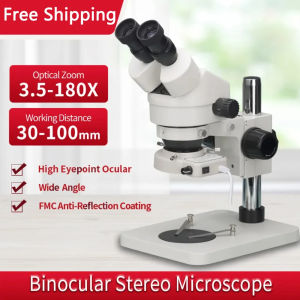 7X-180X กล้องจุลทรรศน์สเตอริโอห้องทดลองงานอุตสาหกรรมการขยายอย่างต่อเนื่องพร้อมช่องมองภาพ WF20X WF10X สำหรับซ่อมบัดกรี PCB โทรศัพท์