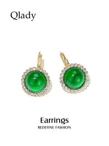 Elegant Emerald Ear Cuffs Luxury Sensation Small Design Sense Earrings Fresh out New 2022 Alloy Embedded Artificial Gemstones