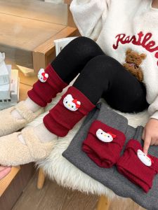 Thickened Fleece Girls Casual Pants Autumn Winter New Style Outerwear Baby Girl Cartoon Cuffed Fleece Lined Base Layer Trousers