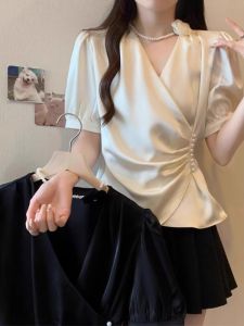 TIANANQI | French Style Elegant Cross V-Neck Large Size Summer Blouse