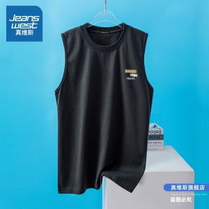 Jeanswest Mens Sleeveless Vest Summer 2025 New Heavyweight Running Fitness Basketball Clothes T-shirt Casual Cotton Sweatshirt