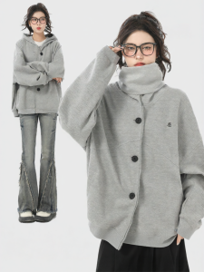 ARCG | Áo Hoodie Cổ Cao Màu Xám Outerwear Mới Đầu Xuân Kiểu Dáng Rộng