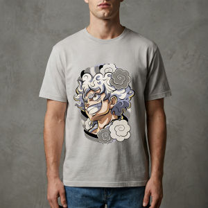 Bandai | 2026 Mens High - Quality Breathable Fabric Fashion T - Shirt One Piece Monkey D. Luffy Nika Form Cloud Swirl Graphic Print