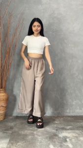 QUEENTIN Celana Wanita Kulot Panjang 0890 Twill Bellano Polos