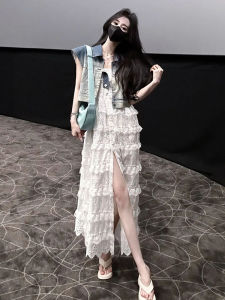 ชุดเดรสยาวปานกลางแขนสั้นลายดอกไม้สไตล์ย้อนยุค ชุดเดรสยาวปานกลางแบบแยกชิ้น ชุดเดรสยาวปานกลางสไตล์ย้อนยุค