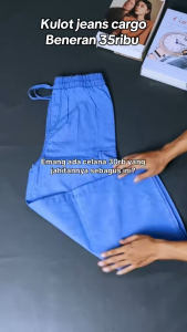 Celana Kulot Cargo Panjang Wanita Dewasa Terbaru Warna Biru dengan Desain Terkini