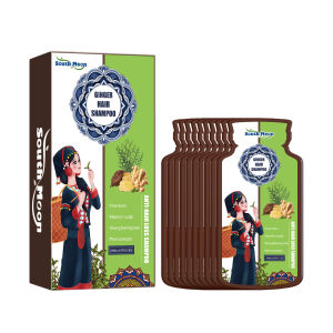 South Moon Ginger Hair Growth Shampoo Repair Dry Damaged Hair Scalp Treatment Anti Hair Loss Reduce Hair Dandruff Silky Supple Deeply Nourishes Cleaning Care Shampoo（20ml x 10pcs）