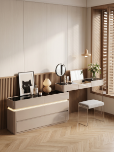 Compact Contemporary Vanity Table with Hidden Mirror