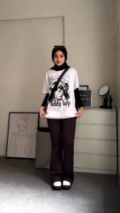 Flare Pants - Highwaist Flare Pants Cubit - Highwaist Kulot Cutbray Wanita Pinggang Karet