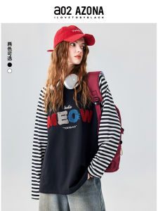 เสื้อยืดคอกลมแขนยาวหลวมๆ สำหรับผู้หญิง เสื้อชั้นในสไตล์ฤดูใบไม้ร่วง ทรงปกติ ผสมผ้าฝ้ายและยางยืด เสื้อผ้าทำงานสไตล์ K สไตล์เกาหลี