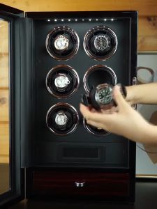 IBBETON Luxury Watch Winder  Automatic Tachometer Fingerprint Unlocking With Mabuchi Motor LCD Touch Screen Wooden Watch Accessories Box Remote Jewelry Box Mechanical Watch Box