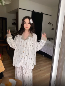 New Womens Bear Print Pajama Set Skin-Friendly & Comfortable